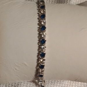 925 Sterling Silver Blue & White cubic zirconium tennis bracelet